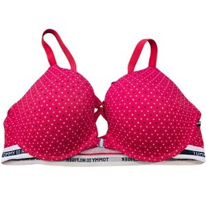 Tommy Hilfiger Red Polka Dot Front Close Underwire Bra 40C Push Up
